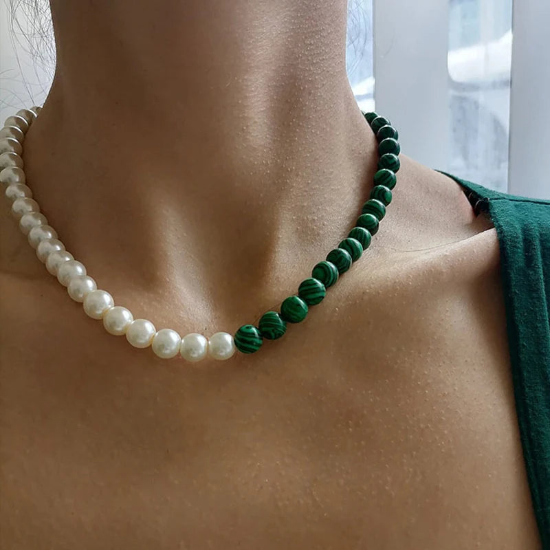Nature Stone Necklace Freshwater Pearl Choker Jewelry