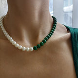 Nature Stone Necklace Freshwater Pearl Choker Jewelry
