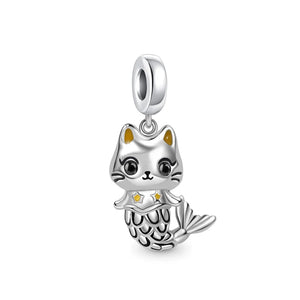 925 Sterling Silver Mermaid Cat Pendant Charm for DIY Bracelets
