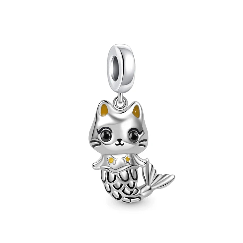 925 Sterling Silver Mermaid Cat Pendant Charm for DIY Bracelets