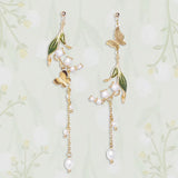 Pearl Tassel Butterfly Flower Earrings