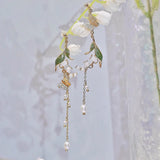 Pearl Tassel Butterfly Flower Earrings