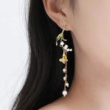 Pearl Tassel Butterfly Flower Earrings