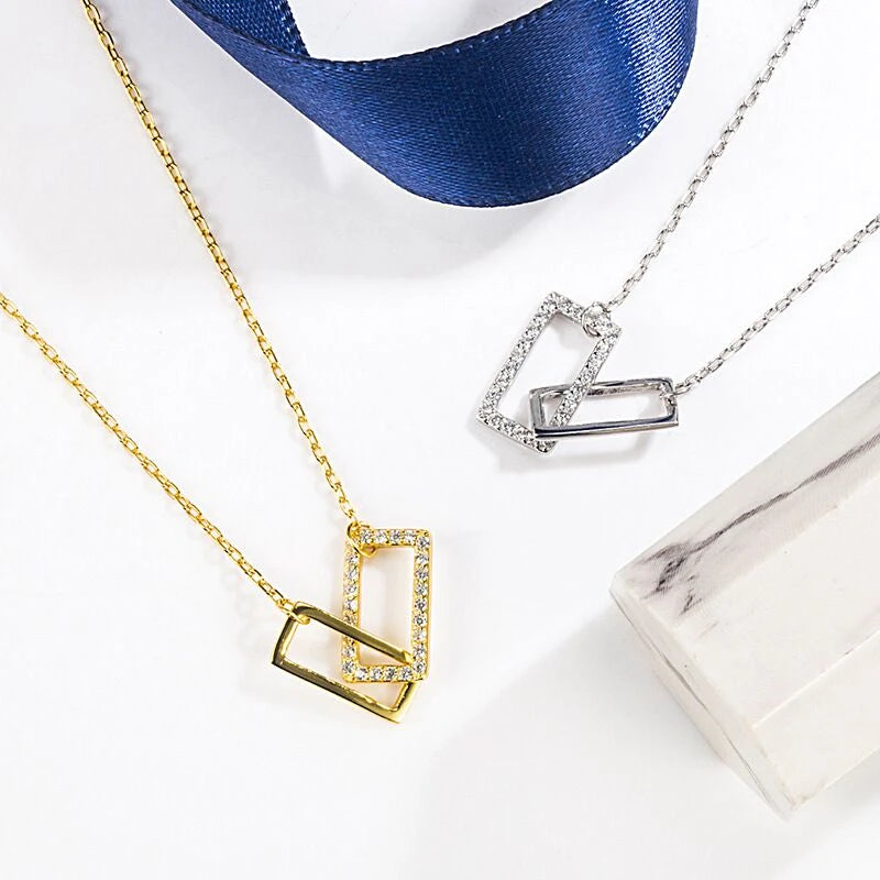 Double Ring Cross Necklace with Diamond Accent