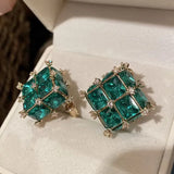 Green Gem Vintage Studs Earrings, French Elegance Spain US Jewelry