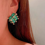 Green Gem Vintage Studs Earrings, French Elegance Spain US Jewelry