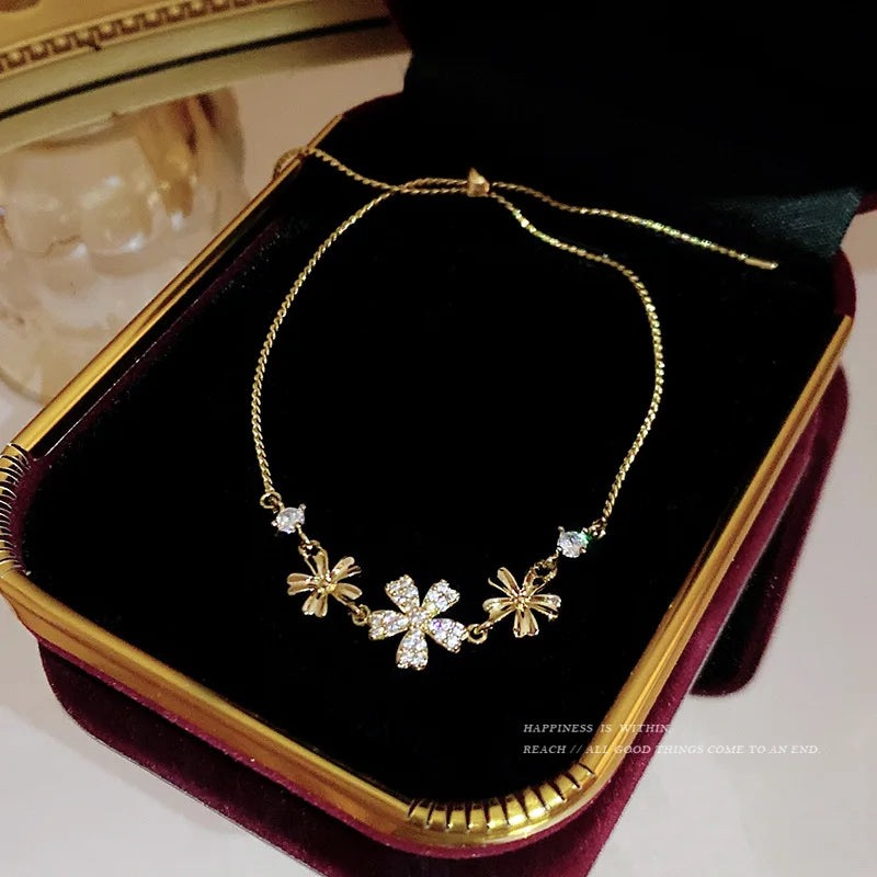 Zircon Floral Bracelet, Elegant and Stylish Gift for Her