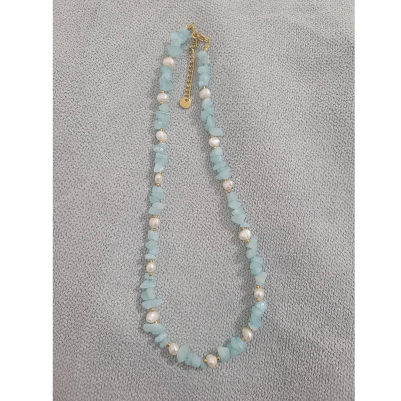 Natural Stone Choker Bohemian Charm Jewelry with Pearl Pendant
