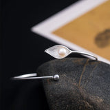 925 Silver Calla Lily Bangle Retro Palace Pearl Bracelet