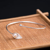 925 Silver Calla Lily Bangle Retro Palace Pearl Bracelet