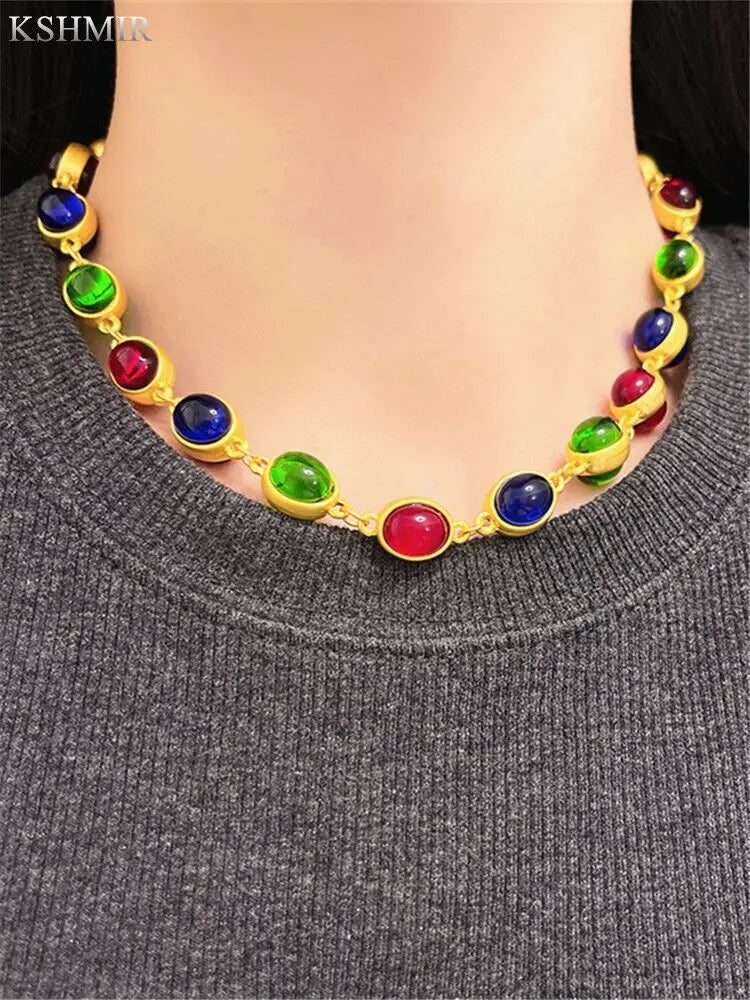 Vintage European & American Glaze Necklace & Earrings Set