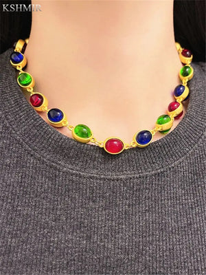 Vintage European & American Glaze Necklace & Earrings Set