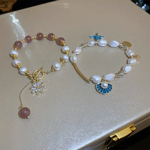 Retro Starfish Shell Alphabet Tag Zircon Bracelet