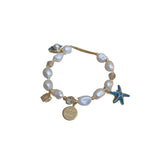 Retro Starfish Shell Alphabet Tag Zircon Bracelet