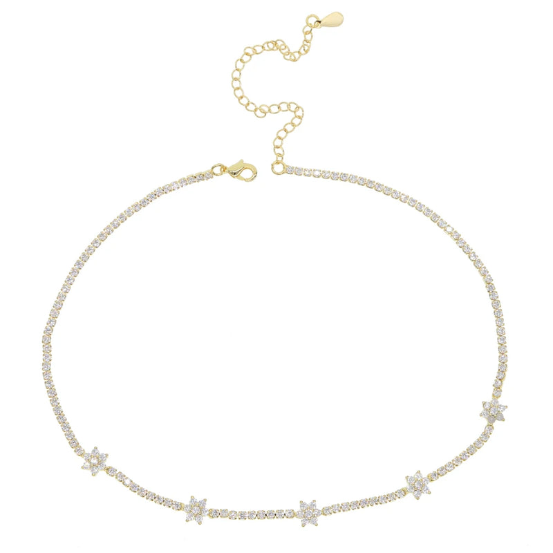 Spring Tennis CZ Choker Flower Charm Colorful Necklace