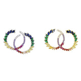 Colorful CZ Paved Rainbow Earring Silver Circle Leaves Bling Sparking CZ Hoops