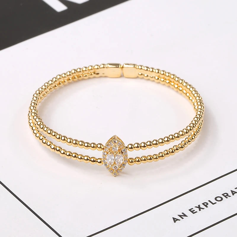 Women's Beaded Bracelet with Zircon Inlay