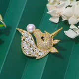 Women's Unicorn Brooch with CZ and Natural Pearl