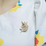 Women's Unicorn Brooch with CZ and Natural Pearl