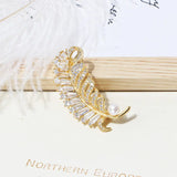 Women's CZ Pearl Feather Brooch Dress Jewelry