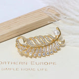 Women's CZ Pearl Feather Brooch Dress Jewelry