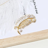 Women's CZ Pearl Feather Brooch Dress Jewelry