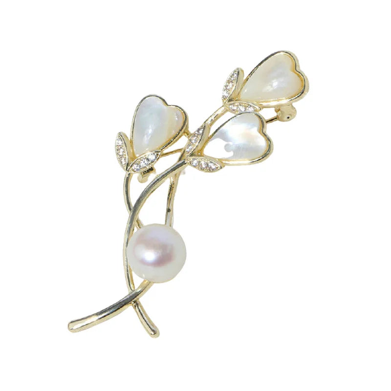Women Sea Shell Heart Leaf Brooches Lady Natural Pearl Costume Jewelry