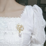 Women Sea Shell Pearl Flower Brooches Lady Costume Jewelry