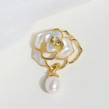 Women Sea Shell Pearl Flower Brooches Lady Costume Jewelry