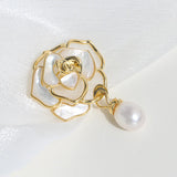 Women Sea Shell Pearl Flower Brooches Lady Costume Jewelry