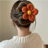 Plush Flower Hairpin Women Back Head Plate Hair Clip