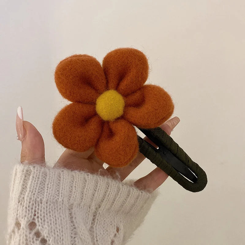 Plush Flower Hairpin Women Back Head Plate Hair Clip