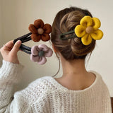 Plush Flower Hairpin Women Back Head Plate Hair Clip