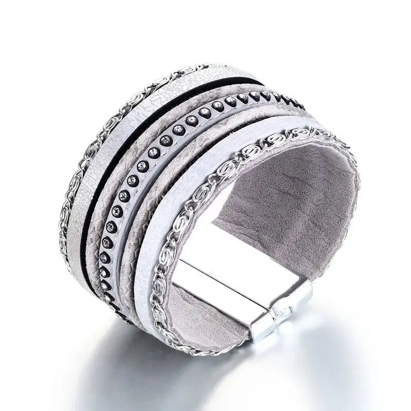 2022 Rhinestone PU Leather Hand Chain Buckle Bracelet