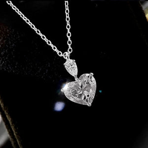 Silver Heart Necklace Chain Yellow Zircon Pink Pendant Short Charms Jewelry