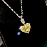 Silver Heart Necklace Chain Yellow Zircon Pink Pendant Short Charms Jewelry