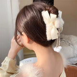 Bow Knot Hair Ball Pendant Plush Tassel Hair Clip Sweet Autumn Winter