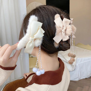 Bow Knot Hair Ball Pendant Plush Tassel Hair Clip Sweet Autumn Winter