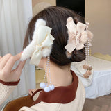 Bow Knot Hair Ball Pendant Plush Tassel Hair Clip Sweet Autumn Winter
