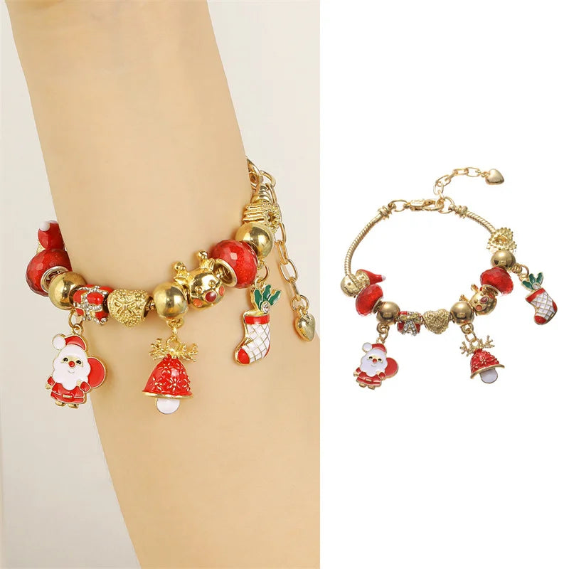 Santa Elk Metal Pendant Bracelet Christmas Series