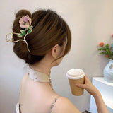 Metal Leaf Rose HairClip Women Temperament Back Of Head Dish Hair