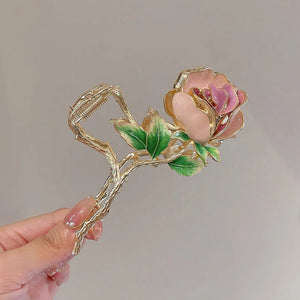Metal Leaf Rose HairClip Women Temperament Back Of Head Dish Hair