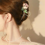 Metal Leaf Rose HairClip Women Temperament Back Of Head Dish Hair