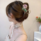 Metal Leaf Rose HairClip Women Temperament Back Of Head Dish Hair