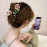 Metal Leaf Rose HairClip Women Temperament Back Of Head Dish Hair