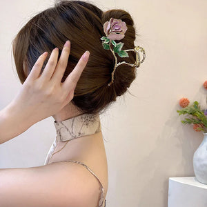 Metal Leaf Rose HairClip Women Temperament Back Of Head Dish Hair