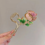 Metal Leaf Rose HairClip Women Temperament Back Of Head Dish Hair
