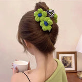 2022 Blue-green Wool Flower GrabClip HairClip Hair Accessories