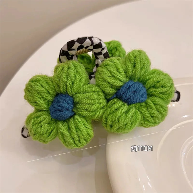 2022 Blue-green Wool Flower GrabClip HairClip Hair Accessories