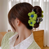 2022 Blue-green Wool Flower GrabClip HairClip Hair Accessories